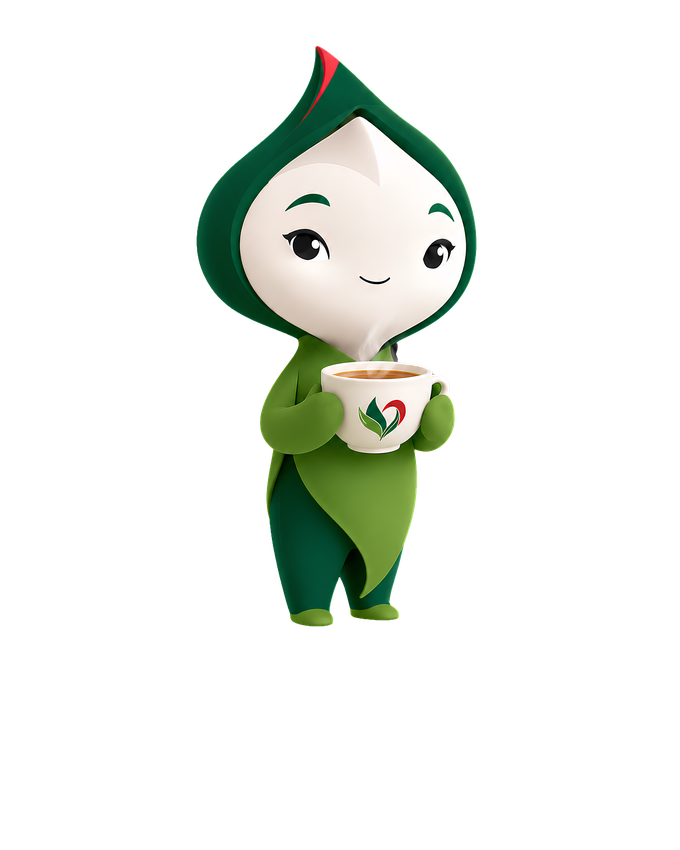 Flora, mascote da Smartea, tomando um chá